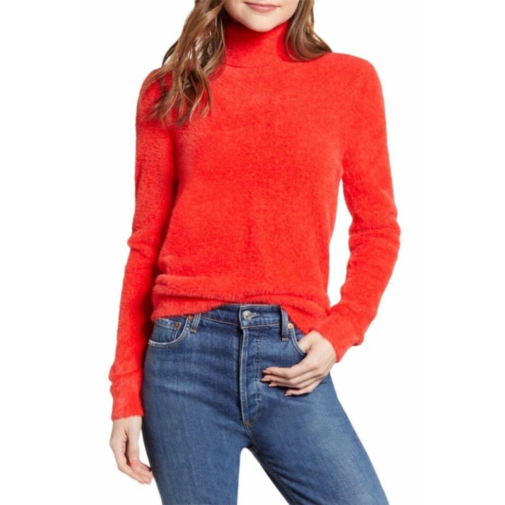 Halogen Red Poppy Soft Fuzzy Turtleneck Sweater - image 1